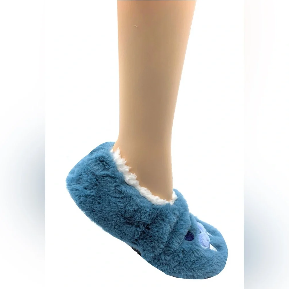 Fuzzy Babba sherpa blue faux fur gripper house Slipper Sock boot bootie one size